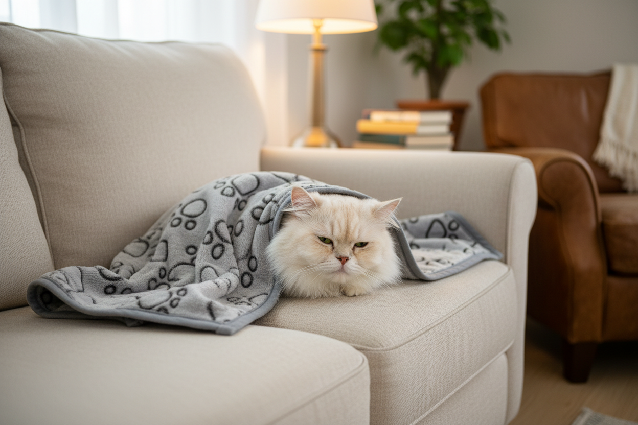 Cat with Paw Print Blanket