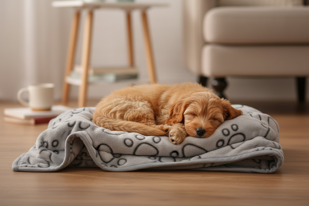 Dog on Paw Print Blanket